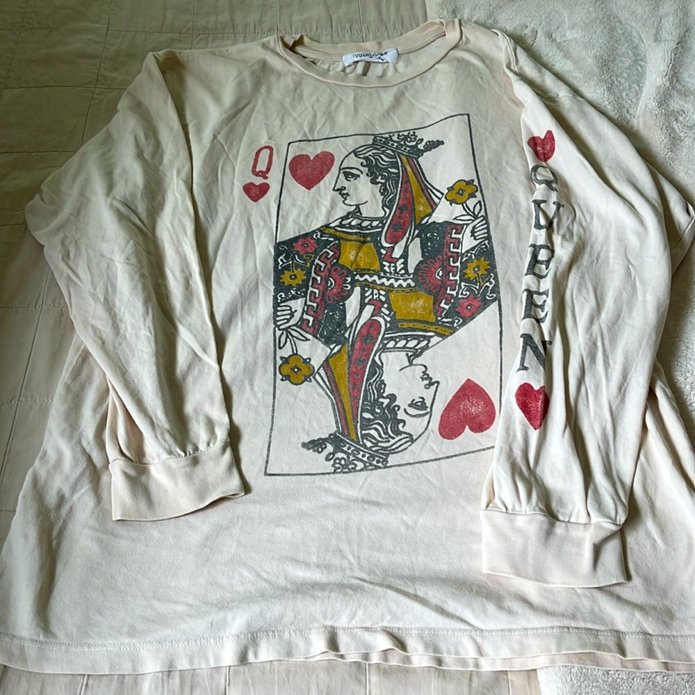 FREE PEOPLE Queen of Hearts Long Sleeve Graphic Tee Daydreamer for Free People L